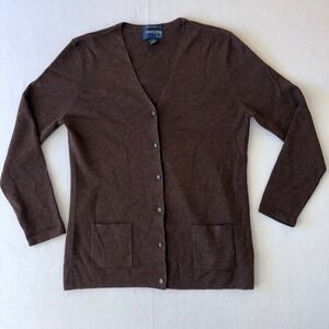 Country Shop Brown Italian Merino Wool V-Neck Cardigan Sweater Mens Medium